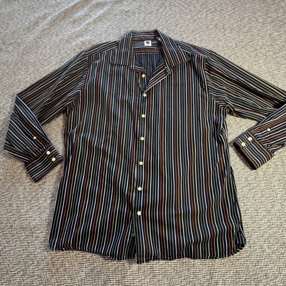 GAP Mens XL Long Sleeve Button Down Shirt Multi Color Vertical Stripe Navy